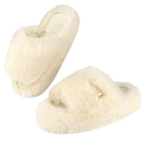 Women's Fuzzy Slippers丨Comfy Memory Foam Plush Slippers丨Ladies 5.5-6.5 Beige - Picture 1 of 8