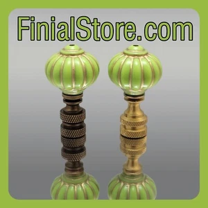 Lime Green/Gold, Acrylic, Antique Style Lamp Finial Polished/Antique Brass Base - Picture 1 of 18