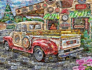 Art Collage Poster Print - Old Chevy Truck - Made Out Of Car Plates - Picture 1 of 8