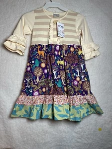 MOMI BOUTIQUE Girls Dress Sz 6 Cottagecore Tiered Deer Foerst - Picture 1 of 6