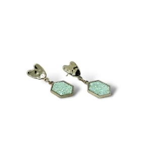 Women Heart Mint Sequin Earrings Stud Gold Bead Drop Hexagon Fashion Jewelry - Picture 1 of 1