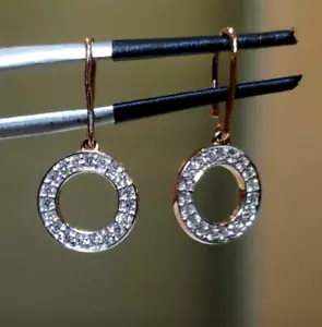 1.14ct Natural Diamond 14k BIS Hallmarked Rose Gold wedding Hook Earrings - Picture 1 of 4