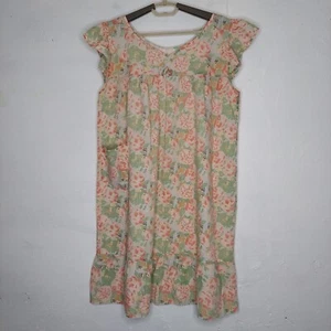 Robe de maison vintage vert moyen rose floral volants manches bouffantes poche prairie - Photo 1/6