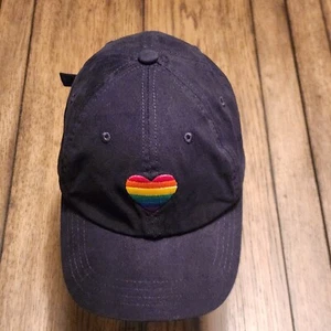 Rainbow Heart LBGQT Black Baseball Soft Felt Adj Cap Hat - Picture 1 of 9