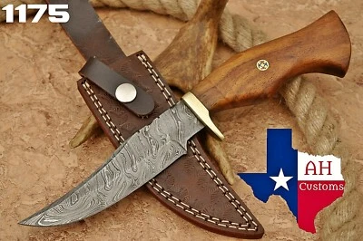 CUCHILLO DE CAZA DE ACERO DAMASCO FORJADO A MANO CON MANGO PROTECTOR DE MADERA Y LATÓN edc 1175 Foto 1 de 4