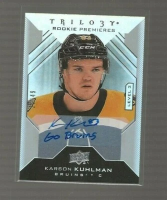 Karson Kuhlman 2019-20 UD Trilogy Auto Rookie Level 3 Inscribed Serial #d 29/49 - Image 1 of 2