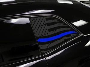 Distressed Blue Line USA American Flag Window Vinyl Decals-Fits Dodge Challenger - Bild 1 von 1