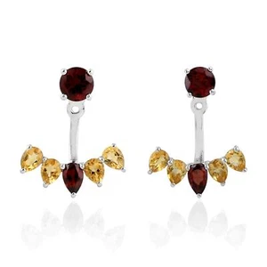 Juego de pendientes chaquetas de plata estornino 925 con puntas coloridas granate citrino de 2,98 quilates - Imagen 1 de 5