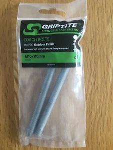 x2 Avocet Hardware Griptite Fixings & Fasteners Coach Bolts M10 x 110mm 2 pack - Picture 1 of 5