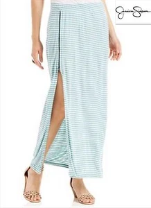 NWT SZ S JESSICA SIMPSON BLUE ZIPPER BEATNIK STIPES BLUE MAXI SKIRT NEW - Picture 1 of 2