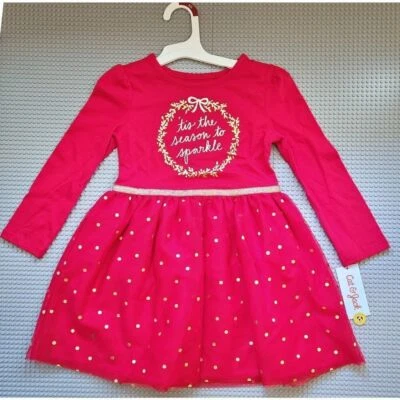 Cat & Jack Holiday Dress Girls Medium Red & Gold Kidcore PolkaDot Barbiecore NEW - Image 1 of 4