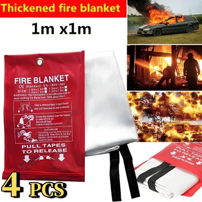 4 PACK FIRE BLANKET Fiberglass Hero Emergency Home Retardant Prepared 39''x39''