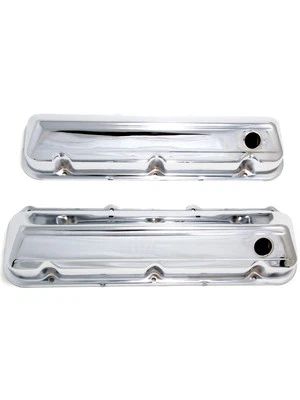 Trans-Dapt Valve Cover Stock Height Baffled Breather Holes Steel Chrome (9297) - Image 1 of 4