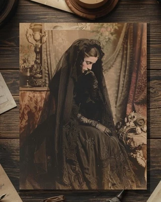 Vintage Victorian Mourning Woman Sympathy Card Antique Condolence Cabinet Photo - Image 1 of 4