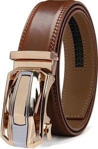 Men's Adjustable Ratchet Belt - Brown Leather Dress Belt for Men, Customizabl... - Picture 1 of 6