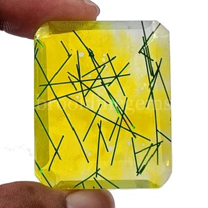 Piedra preciosa suelta de cuarzo rutilado natural de 148,35 quilates corte esmeralda certificada EGL 5OSR - Imagen 1 de 7