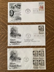 Lot of 3 FDC Cachet ROBERT FROST plate block 1526 1974 + FREDERIC REMINGTON 1961 - Bild 1 von 5