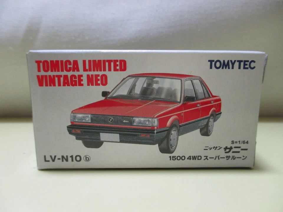 Tomica Limited Vintage Neo LV-N10b 1/64 Nissan Sunny 1500 4WD Super Saloon Red - Image 1 of 1