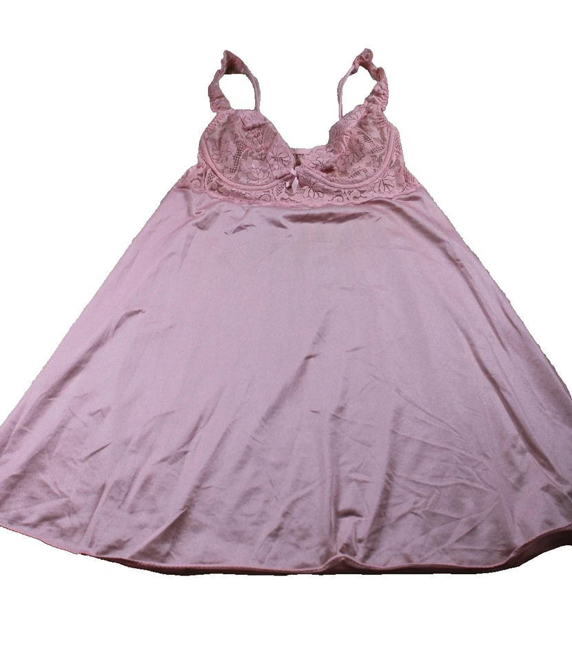 Camisón lencería vintage para mujer grande rosa encaje malla transparente babydoll sin cordones años 90 Foto 1 de 4