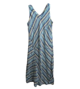 J Jill Love Linen Maxi Dress Women Large Striped Coastal Beach Boho Sleeveless - Picture 1 of 9