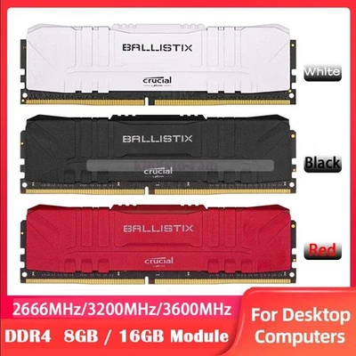 Crucial 8GB/16 GB DDR4 2666 3200 3600 MHz Ballistix  DIMM Desktop Memory 288-pin - Image 1 of 4