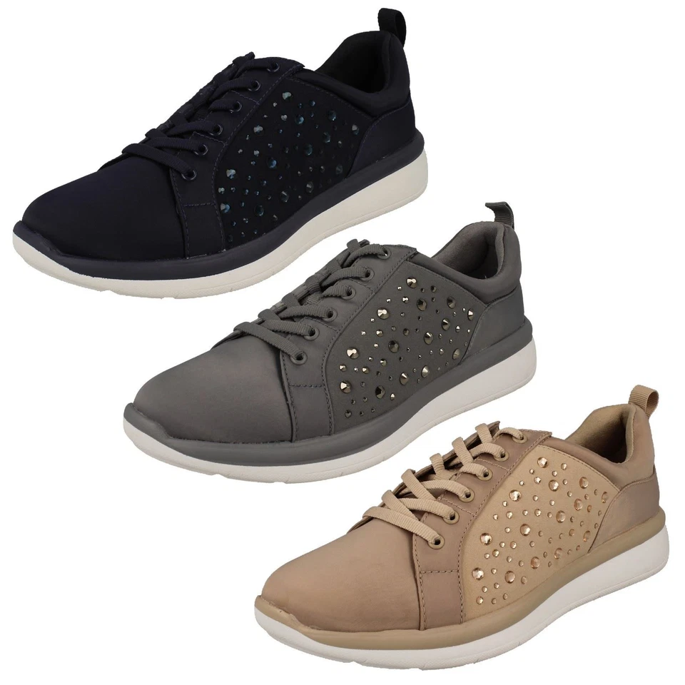 Ladies CLOUDSTEPPERS By Clarks Jewel Embellished Detailed Trainers 'Ezera Ave'