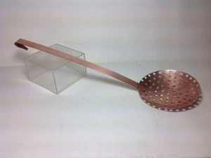 Vintage 17" Hand Forged Copper Plate Strainer Ladle Scoop Reticulated Holes - Picture 1 of 10