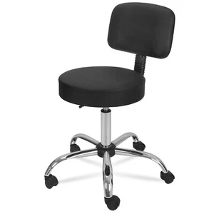 Adjustable Black Rolling Medical Spa Salon Stool With Back Cushion - Picture 1 of 7