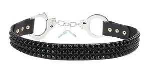 Handcuff Belt Black Gun Metal Stud Punk Goth Fetish Rockabilly Thrash Metal - Picture 1 of 2