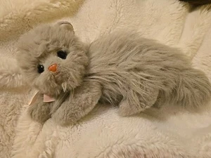 Ty Puffy Persian Gray Cat Classic Plush 1995 Pink Ribbon Fluffy Lpng Hair Kitty - Picture 1 of 9