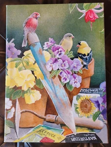 8x13 - Susan Bourdet Garden Delights - Finches - Wrapped Canvas-USA 2011 (AB32) - Picture 1 of 2