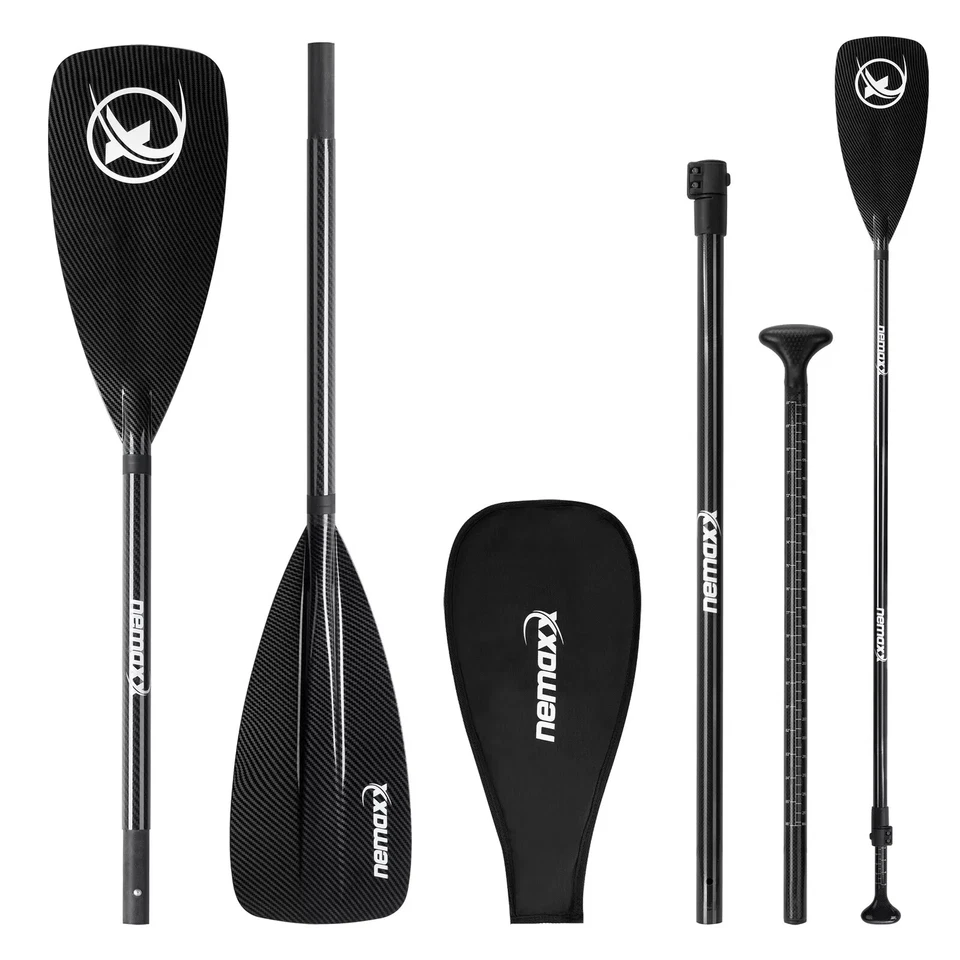 NEMAXX Carbon Paddel 3-teilig für SUP Stand Up Paddle Board Stechpaddel Karbon + Tasche