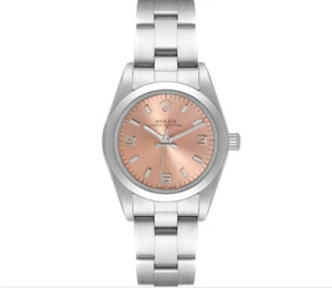 Rolex Oyster Perpetual Stainless Steel Salmon Roman Dial Ladies 26mm Watch 76080 - Picture 1 of 6