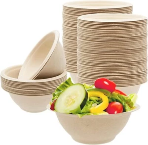 100 Pack 8oz Compostable Paper Bowls,Heavy-Duty Disposable Natural Bagasse Bo... - Picture 1 of 2