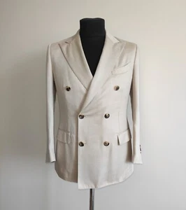 Lardini Mens Cashmere Wool Silk Double Breasted Beige Jacket Blazer IT 48 US 38 - Picture 1 of 16