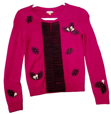 Cárdigan Leifsdottier Anthroplogie XS Fucsia Perla Adornado Cerezas Foto 1 de 4