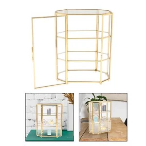 Glass Vintage Jewelry Box, Golden Octagon Jewelry Display - Picture 1 of 7