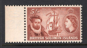 M23527 British Solomon Islands 1956 SG94 QEII: 5/- red brown. UMM, Cat £35