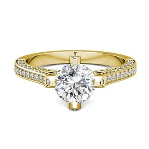 2.20 Ct 14K Yellow Gold Round Forever One Moissanite and Diamond Engagement Ring - Picture 1 of 5