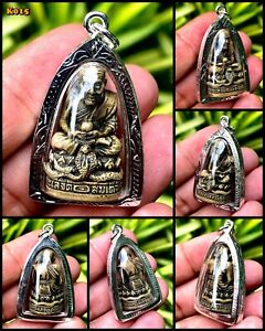 Statue Lp Tuad Pendant Wat Changhai TalismanThai Amulet Buddha Silver Case K9034
