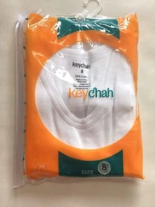 Key Chain Boys Undershirt 2 Pack White 100% Cotton Size 8 - Picture 1 of 4