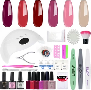 Elite99 Gel Nail Polishes Starter Kit, Colors Nail Salon Set with 48W Nail Nude