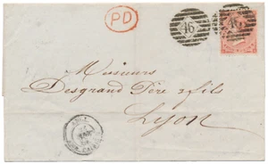 SG 81 4d red on cover London to Lyon Inland Office 46 cancel type I - Picture 1 of 2