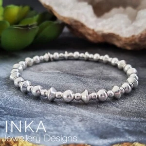 925 Sterling Silver Stacking 925 Stretchy Beaded Stacker By INKA - Picture 1 of 7