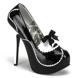 Zapatos de plataforma oculta Bordello TEEZE-01 negro/blanco patente - Imagen 1 de 1