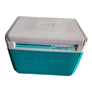 Coleman 10 Cooler Model 5210 Flip/Slide Cup Holder Lid Vintage Teal - Good Cond - Picture 1 of 9