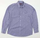 Pierre Cardin Mens Blue Check Polyester Button-Up Size XL Collared Button