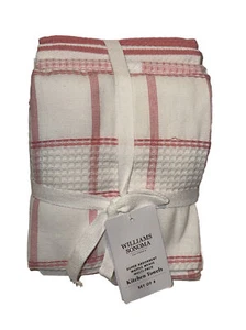 Williams Sonoma SUPER ABSORBENT WAFFLE WEAVE Kitchen Towels Pink Set of 4 - Picture 1 of 4