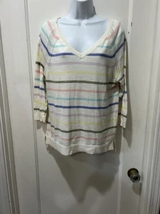 Talbots Large Stripe Lightweight Sweater With 3/4 Length Sleeves - Picture 1 of 5