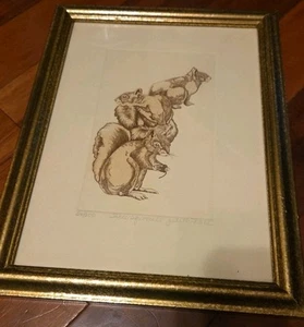 Original Judith Hall American Artist Etchings "Three Squirrels" Signed Art - Picture 1 of 5